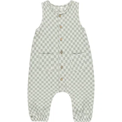 Rylee + Cru Babies'  Check Print Cotton & Linen Romper In Sage