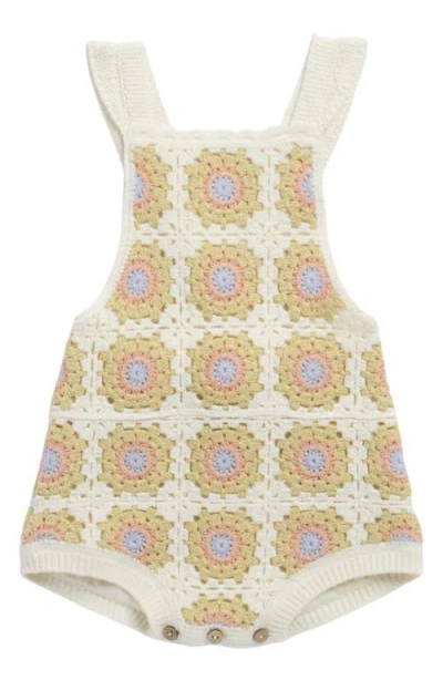 Rylee + Cru Babies'  Citron Daisy Granny Square Romper In White