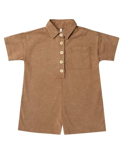 Rylee + Cru Collective Kids' Collared Button Romper In Brown