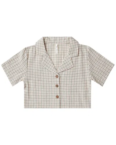 Rylee + Cru Collective Kids' Cropped Collared Linen-blend Shirt In Blue
