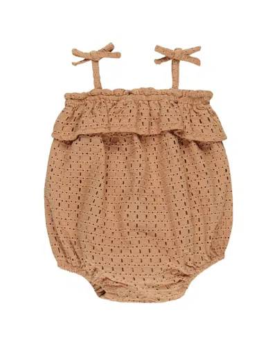 Rylee + Cru Collective Kids' Ruffle Romper In Brown