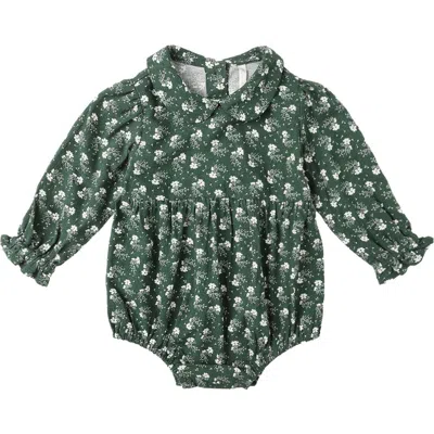 Rylee + Cru Babies'  Cora Ditsy Floral Print Linen Blend Bubble Romper In Green