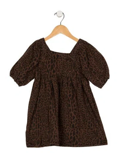 Pre-owned Rylee + Cru Babies' Cotton Brown Animal Print Short Sleeve Casual Dress
