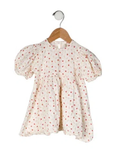 Pre-owned Rylee + Cru Babies' Cotton Floral Print Short Sleeve Dress In Neutral