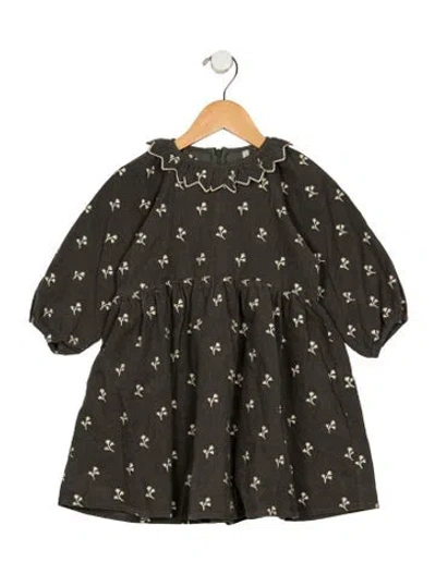 Pre-owned Rylee + Cru Babies' Cotton Green Patterned Long Sleeve Dress With Zip Closure