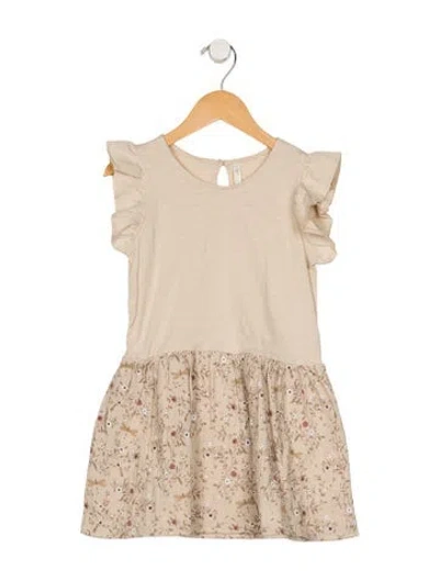 Pre-owned Rylee + Cru Babies' Cotton Neutral Patterned Sleeveless Dress With Button Closure  W/tags