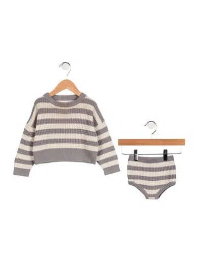 Pre-owned Rylee + Cru Babies' Cotton Two-piece Knit Set In Grey/neutrals