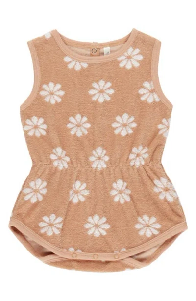 Rylee + Cru Babies'  Daisy Print Terry Romper In Brown