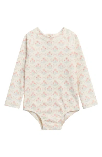 Rylee + Cru Babies'  Delphine Floral Print One-piece Rashguard Swimsuit In White