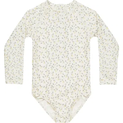 Rylee + Cru Babies'  Delphine Lemon Print Long Sleeve Rash Guard In Ivory