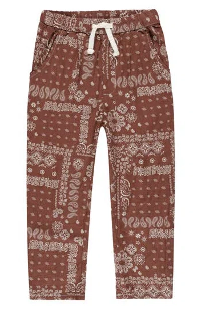 Rylee + Cru Babies'  Ethan Print Linen Blend Pants In Brown