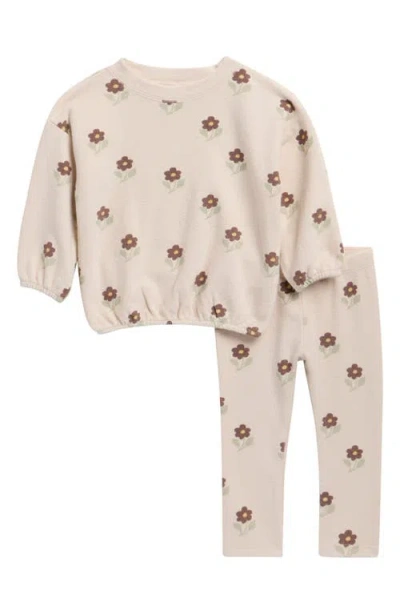 Rylee + Cru Babies'  Floral Print Long Sleeve Stretch Cotton T-shirt & Joggers Set In Neutral
