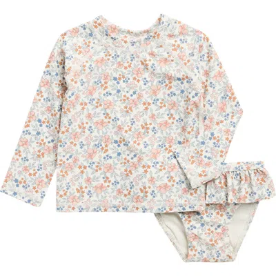 Rylee + Cru Babies'  Flower Fields Two-piece Rashguard In Gray