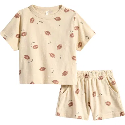 Rylee + Cru Babies'  Football Print T-shirt & Shorts Play Set In Neutral