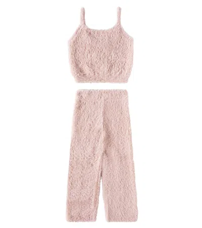 Rylee + Cru Kids' Fuzzy Knitted Top And Pants Set In Pink