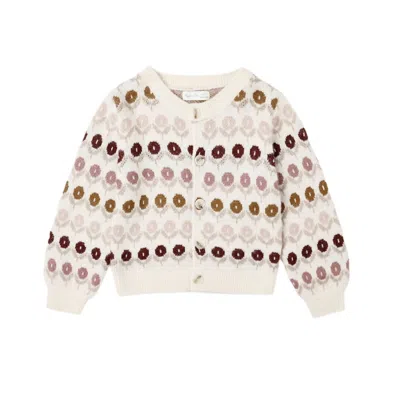 Rylee + Cru Kids' Girl's Cheyenne Cardigan In Floral Jacquard In White