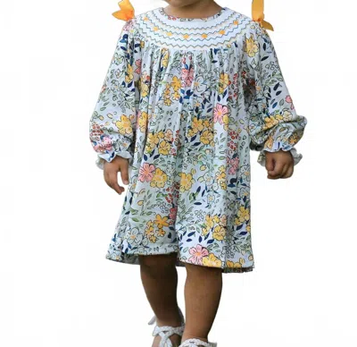 Rylee + Cru Kids' Girl's Fall Embroidery Smocking Bow Dress In Floral Leaf In Multi