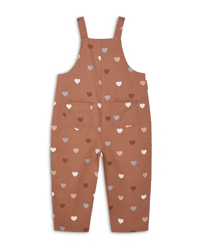 Rylee + Cru Girls' Cotton Ditsy Hearts Overalls - Baby In Brown