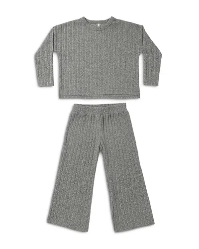 Rylee + Cru Girls' Cozy Rib Knit Tee & Wide Leg Pants Set - Little Kid In Gray
