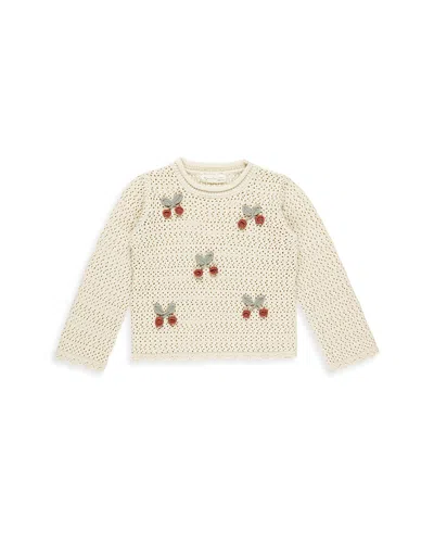 Rylee + Cru Girls' Crochet Knit Cherries Pullover Sweater - Little Kid In Natural
