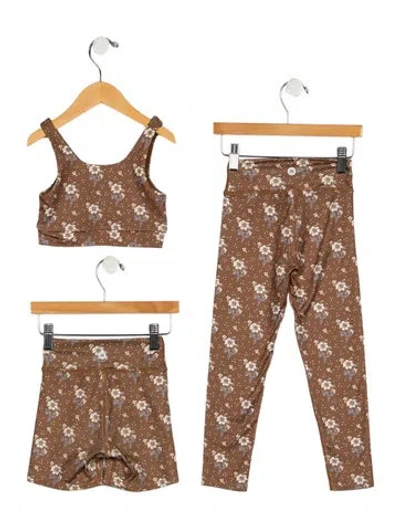Pre-owned Rylee + Cru Babies' Girls' Floral Print Sleeveless Outfit In Brown