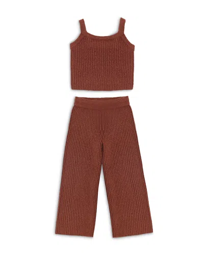 Rylee + Cru Girls' Fuzzy Knit Top & Pants Set - Little Kid In Brown