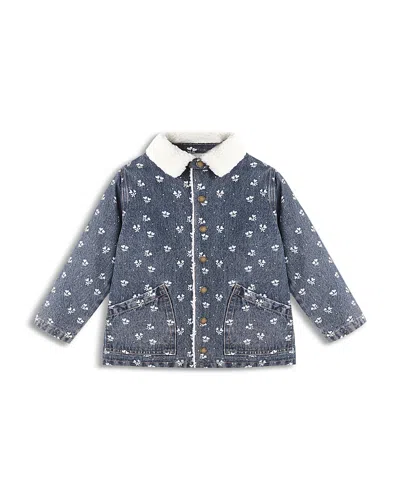 Rylee + Cru Girls' Heart Ditsy Long Chore Coat With Faux Fur Collar - Baby, Little Kid In Blue