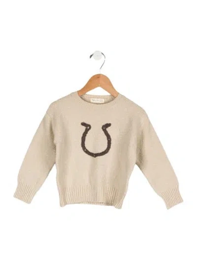 Pre-owned Rylee + Cru Babies' Girls' Horseshoe Graphic Sweater In Neutral