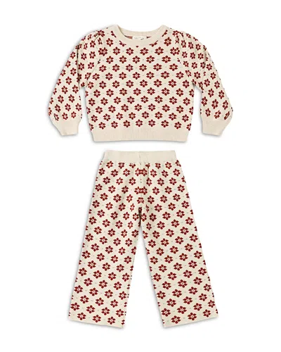 Rylee + Cru Girls' Jacquard Knit Poinsettia Top & Pants Set - Little Kid In Neutral