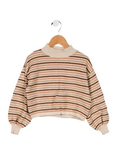Pre-owned Rylee + Cru Babies' Girls' Knit Striped Sweater In Neutral