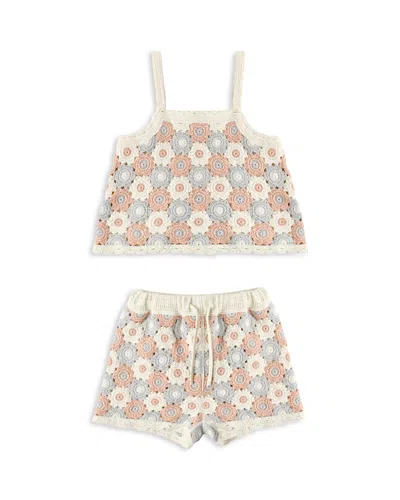 Rylee + Cru Girls' Lili Knit Crochet Tank Top & Shorts Set - Little Kid In Neutral