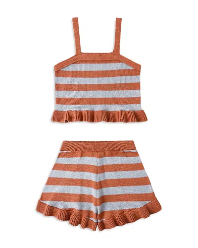 Rylee + Cru Girls' Naomi Striped Top & Shorts Set - Little Kid In Brown