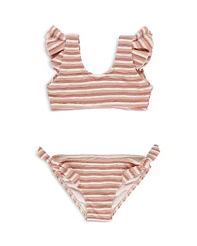 Rylee + Cru Girls' Ojai Striped Two Piece Swimsuit - Little Kid In Pink Stripe