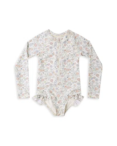 Rylee + Cru Kids' Girls' Printed One Piece Rashguard Swimsuit - Baby In White
