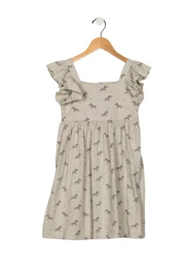 Pre-owned Rylee + Cru Kids' Girls Printed Short Sleeve Dress W/tags In Neutrals