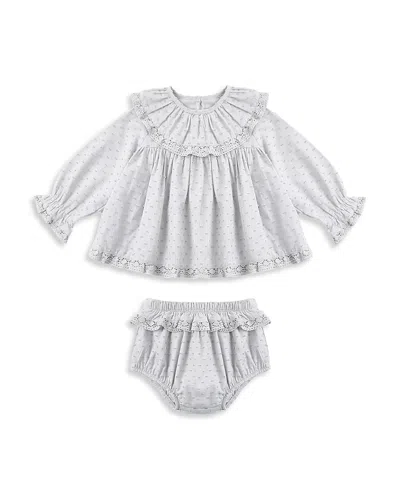 Rylee + Cru Girls' Rori Lace Trim Dress Set - Baby In Dusty-blue