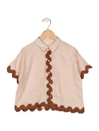 Pre-owned Rylee + Cru Kids' Girls' Scalloped Trim Short Sleeve Top In Pink