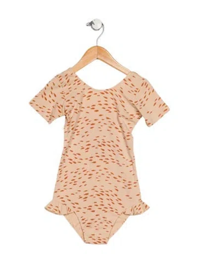 Pre-owned Rylee + Cru Kids' Girls' Short Sleeve Romper W/ Tags In Neutrals