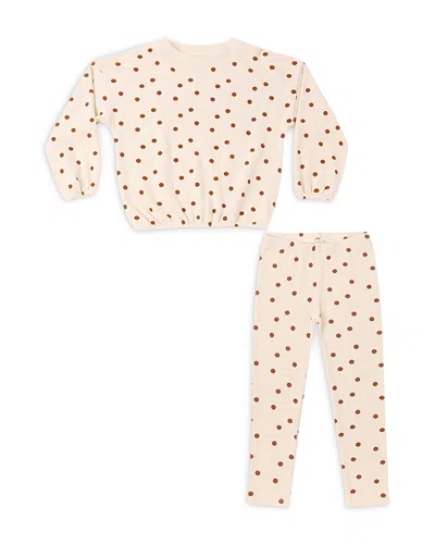 Rylee + Cru Girls' Spongey Knit Dots Cotton Blend Sweatshirt & Leggings Set - Little Kid In Neutral