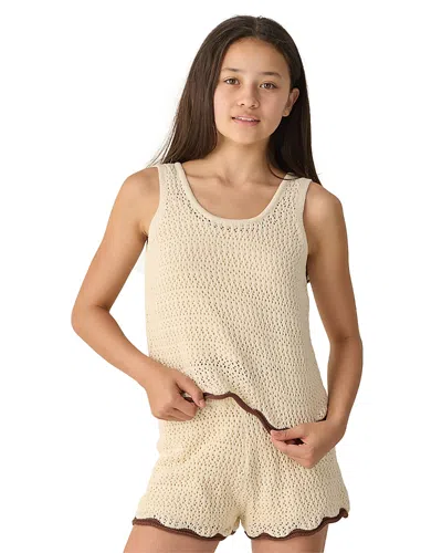Rylee + Cru Girls' Teen Crochet Tank Top & Shorts Set - Big Kid In Neutral