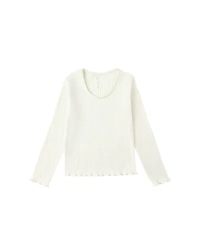 Rylee + Cru Kids' Girl's Ribbed Long Sleeve Top In Ivory In White