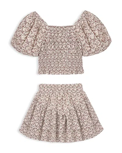 Rylee + Cru Girls' Trixie Printed Top & Skirt Set - Little Kid, Big Kid In Pink