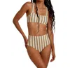 Rylee + Cru High Waisted Bikini Bottom In Olive Stripe In Multi