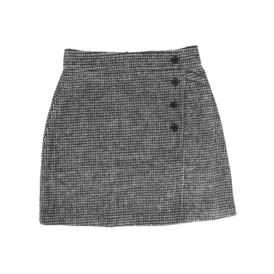 Rylee + Cru Houndstooth Button Skirt In Ivory/black In Multi