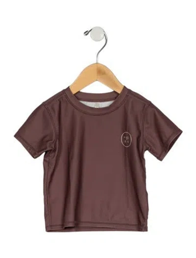 Pre-owned Rylee + Cru Babies' Infant Boys Short Sleeve Swimwear Shirt In Brown/white
