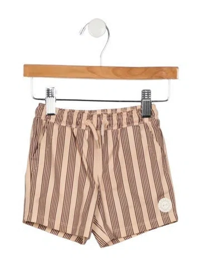 Pre-owned Rylee + Cru Babies' Infant Boys Striped Drawstring Swimwear Shorts In Neutrals
