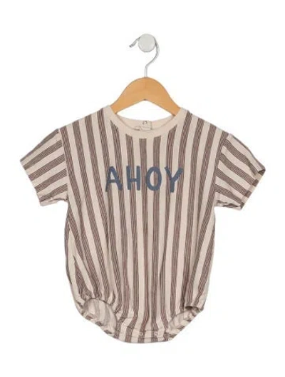 Pre-owned Rylee + Cru Babies' Infant Boys Striped Short Sleeve Onesie In Neutrals