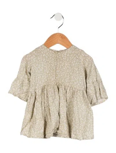 Pre-owned Rylee + Cru Babies' Infant Girls' Floral Print Linen Dress In Green