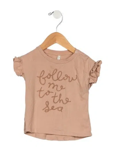 Pre-owned Rylee + Cru Babies' Infant Girls Graphic Ruffled Short Sleeve Shirt In Brown