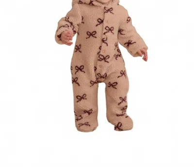 Rylee + Cru Kids' Baby Fleece Jumpsuit In Pink & Bows In Brown